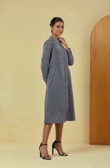 Maya Navy Handwoven Striped Shirt Dress