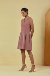 Maya Maroon Handwoven Striped Pleated Dress