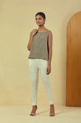 Maya Olive Green A-line Handwoven Striped Top