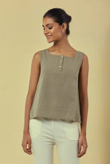 Maya Olive Green A-line Handwoven Striped Top