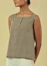 Maya Olive Green A-line Handwoven Striped Top