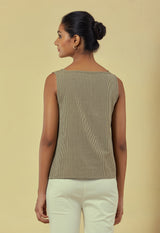 Maya Olive Green A-line Handwoven Striped Top