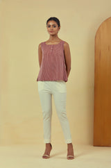 Maya Maroon A-line Handwoven Striped Top