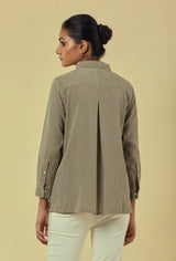 Maya Olive Green Handwoven Striped Shirt