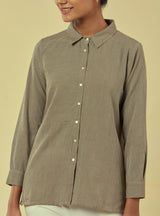 Maya Olive Green Handwoven Striped Shirt