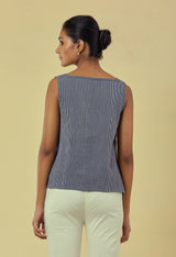 Maya Navy A-line Handwoven Striped Top