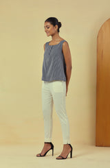 Maya Navy A-line Handwoven Striped Top