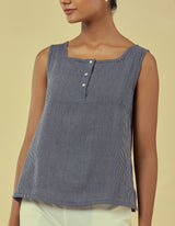 Maya Navy A-line Handwoven Striped Top