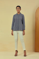 Maya Navy Handwoven Striped Shirt