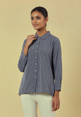 Maya Navy Handwoven Striped Shirt