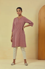 Maya Maroon Classic Handwoven Striped Kurta