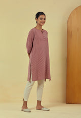 Maya Maroon Classic Handwoven Striped Kurta