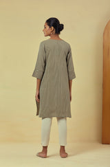 Maya Olive Green Classic Handwoven Striped Kurta