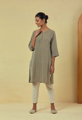 Maya Olive Green Classic Handwoven Striped Kurta