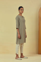 Maya Olive Green Classic Handwoven Striped Kurta