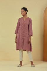 Maya Maroon Handwoven Striped Flared Kurta