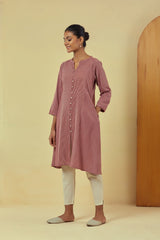 Maya Maroon Handwoven Striped Flared Kurta