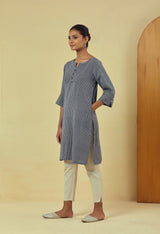 Maya Navy Classic Handwoven Striped Kurta