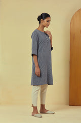 Maya Navy Classic Handwoven Striped Kurta