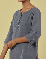 Maya Navy Classic Handwoven Striped Kurta