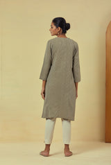 Maya Olive Green Handwoven Striped Flared Kurta