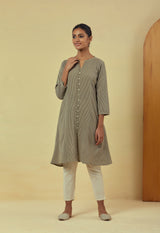 Maya Olive Green Handwoven Striped Flared Kurta