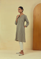 Maya Olive Green Handwoven Striped Flared Kurta