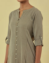 Maya Olive Green Handwoven Striped Flared Kurta