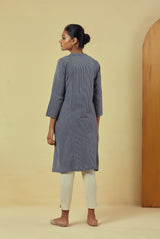 Maya Navy Handwoven Striped Flared Kurta