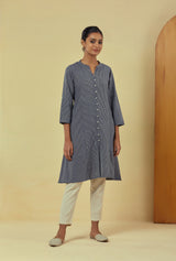 Maya Navy Handwoven Striped Flared Kurta