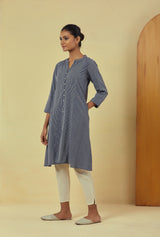 Maya Navy Handwoven Striped Flared Kurta