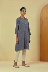 Maya Navy Handwoven Striped Flared Kurta