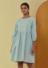 Liana Powder Blue Knee Length Dress With Hand Embroidery