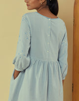 Liana Powder Blue Knee Length Dress With Hand Embroidery