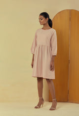 Liana Mud Pink Knee Length Dress With Hand Embroidery