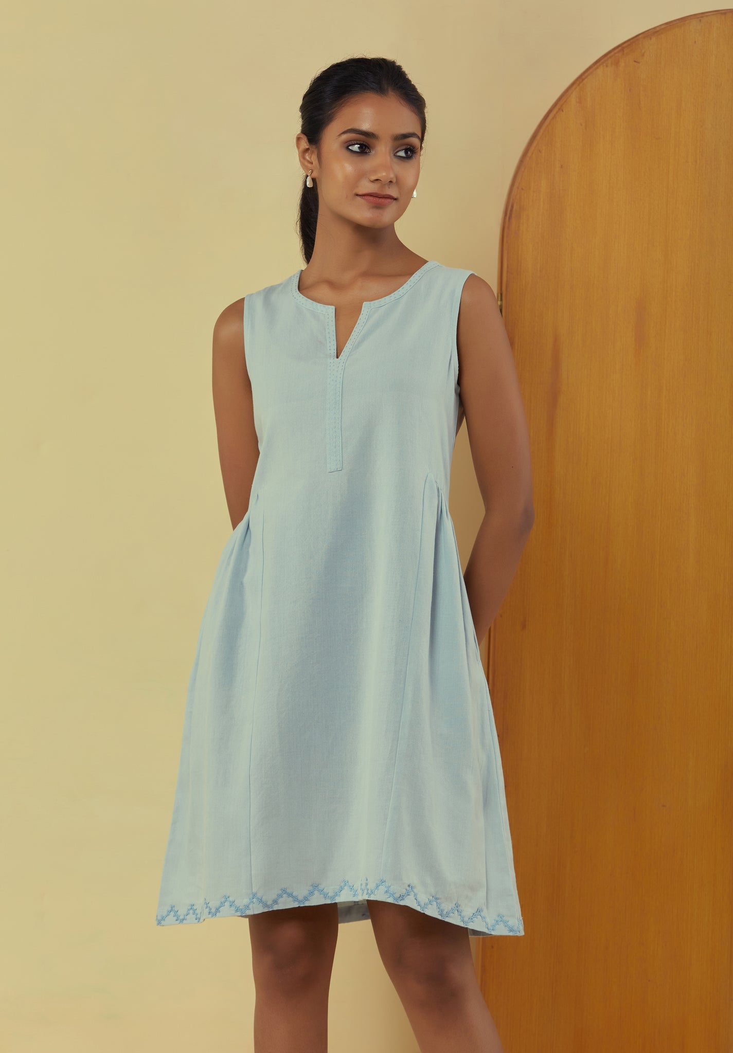 Liana Powder Blue Hand Embroidered  Sleeveless Dress