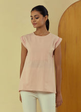 Liana Mud Pink Hand Embroidered Drop Shoulder Top