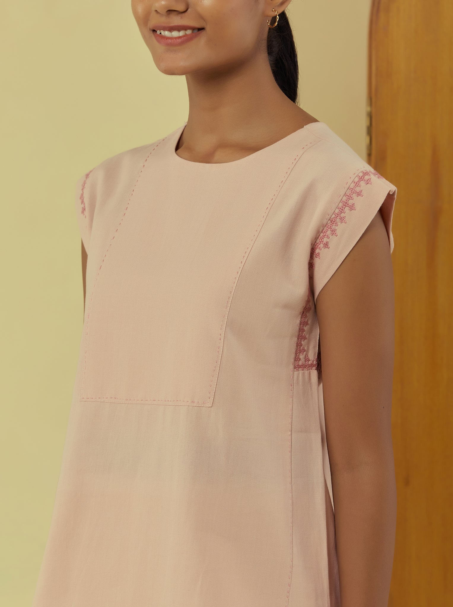 Liana Mud Pink Hand Embroidered Drop Shoulder Top