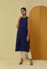 Liana Indigo Sleeveless Kurta with Hand Embroidery