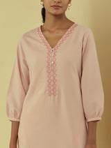 Liana Mud Pink Classic Kurta With Hand Embroidery