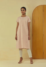 Liana Mud Pink Kurta Cum Dress With Hand Embroidery