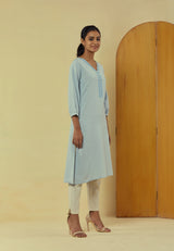 Liana Powder Blue Classic Kurta With Hand Embroidery