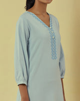 Liana Powder Blue Classic Kurta With Hand Embroidery