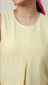 Rangeeli Yellow Sleeveless Top With Box Pleat Detailing