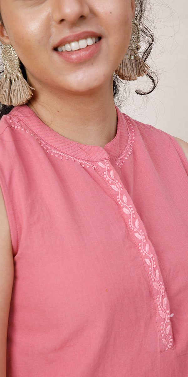 Rangeeli Pink Sleeveless Top With Mandarin Collar