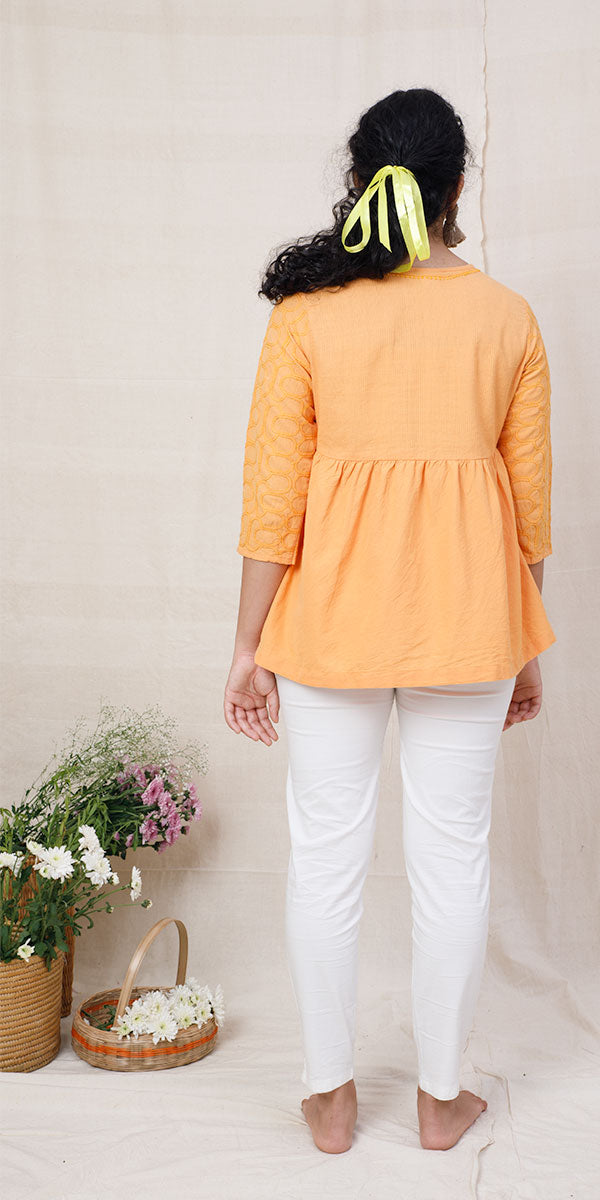 Rangeeli Orange Top With Embroidered Sleeves