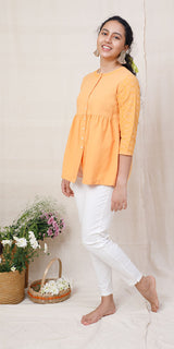 Rangeeli Orange Top With Embroidered Sleeves