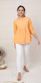 Rangeeli Orange Top With Embroidered Sleeves