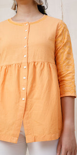 Rangeeli Orange Top With Embroidered Sleeves