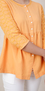 Rangeeli Orange Top With Embroidered Sleeves